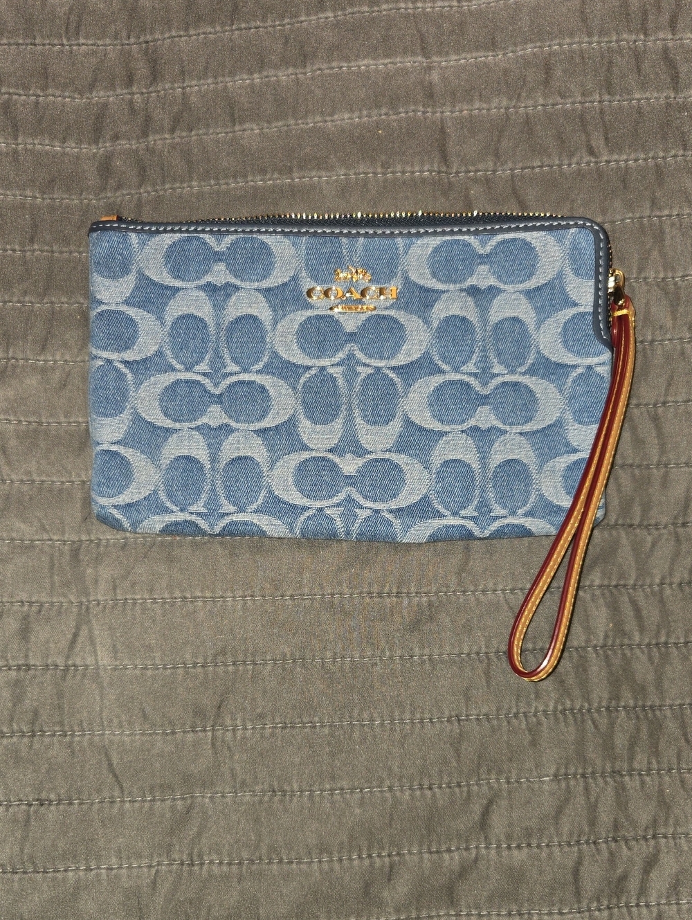 COACH Denim Signature Wristlet in Light Blue